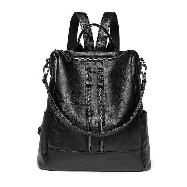 

large capacity ladies travel black backpack large soft leather school multifunctional shoulder bag ladies travel backpack y1105