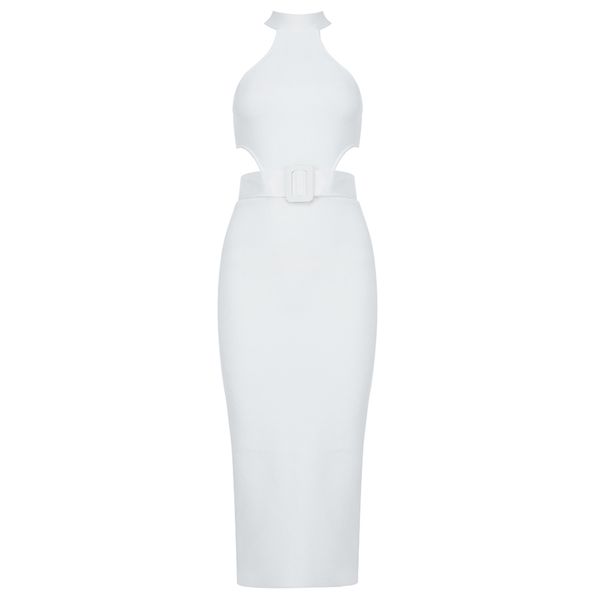 Elegante Bandage Dress Mulheres Verão Party Club Sexy Celebridade Bodycon Branco Moda Senhoras Roupas 210515