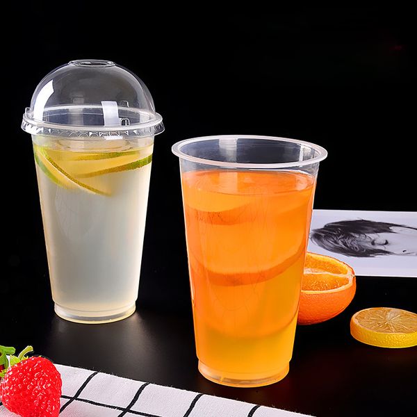 500 ml 17 Unzen Einweg-Saftmilch-Teetassen mit Deckel, transparenter Plastikbecher zum Kalttrinken