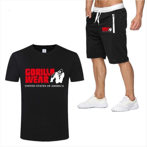 

gorilla wear suit summer men tracksuit t shirt short pants beach casual and, Gray