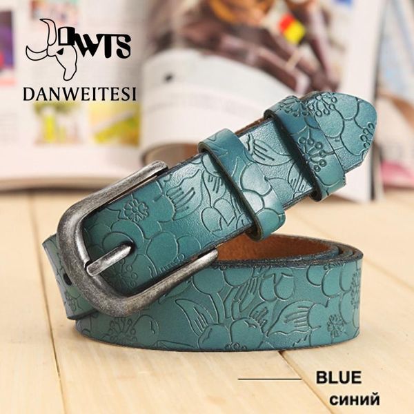 

belts [dwts]belts women thin genuine leather belt womens 6 colour floral carved printing for ceinture femme female, Black;brown