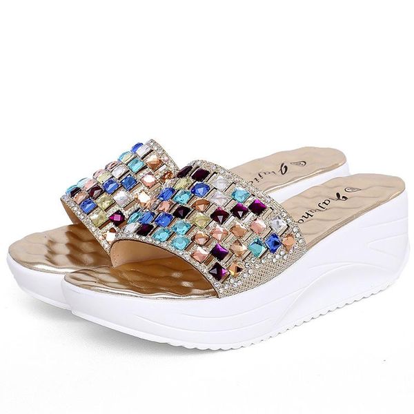 

slippers pu platform women's shoes outside women summer 2021 wedges woman crystal casual ladies fashion 39, Black
