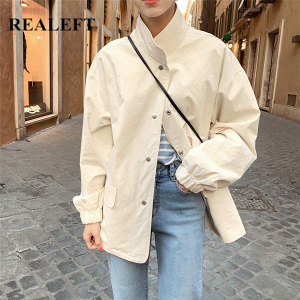 

autumn jackets fashion long sleeve casual stand collar coats korean style loose female jacket single breasted 210428, Black;brown