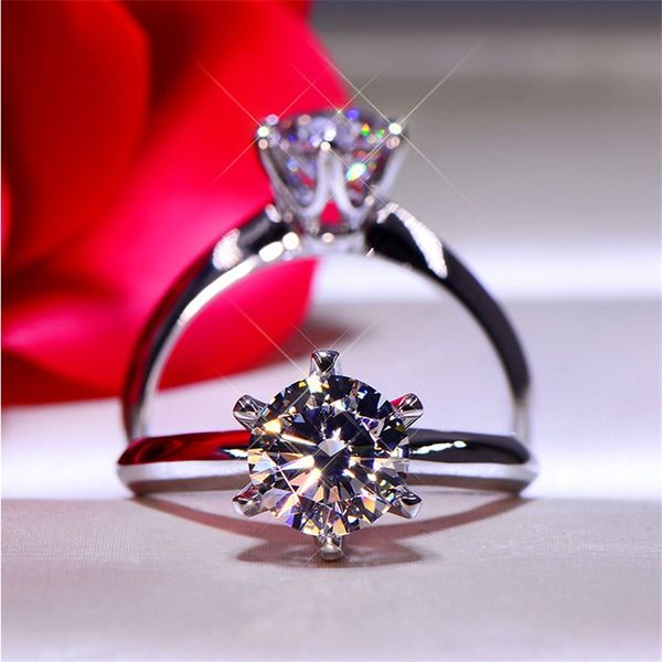 

solitaire 7mm lab diamond ring real 925 sterling silver engagement wedding band rings for women men moissanite party jewelry, Slivery;golden