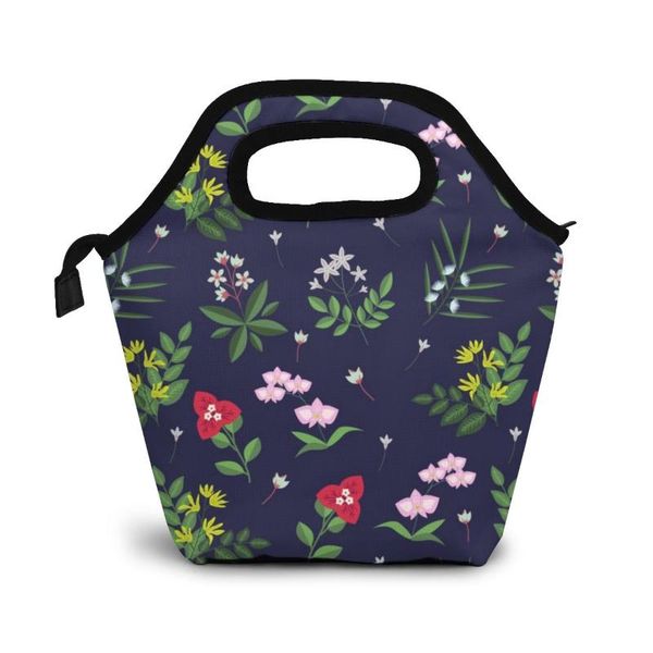 

tropical flowers lunch bag lunch/ice bags portable insulated picnic box for women men organizer, Blue;pink
