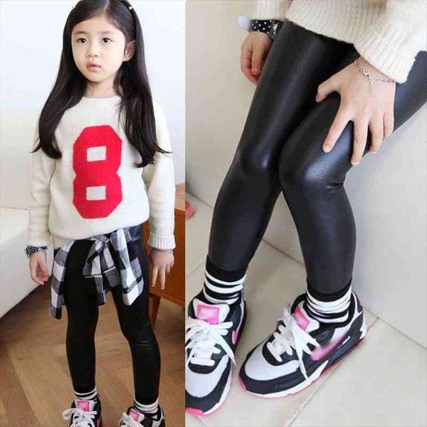 

baby girls kids stretchy faux leather skinny black pants leggings trousers, Blue