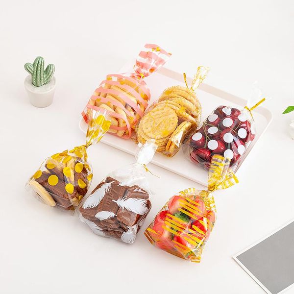 

100pcs plastic dot stripe pattern bags cookie birthday gift for candy biscuits snack baking package party supplies wrap