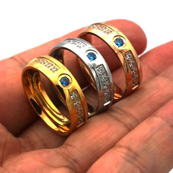 

wedding rings blue crystal cz stone ring vintage stainless steel women fashion rose gold engagement, Slivery;golden