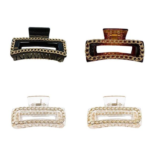 

korean women's simple gold metal chain hair craws clip gripper vintage cross shape hairpin crystal large size clamps accessories, Slivery;white