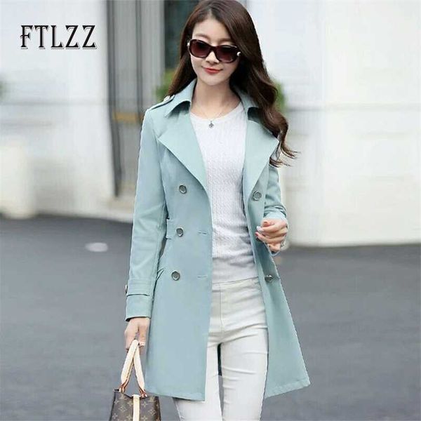 Estilo Coreano Mulheres Trench Coat Moda Primavera Outono Slim Manga Longa Turndown Collar Preto Casual Casacos Windbreaker 210525