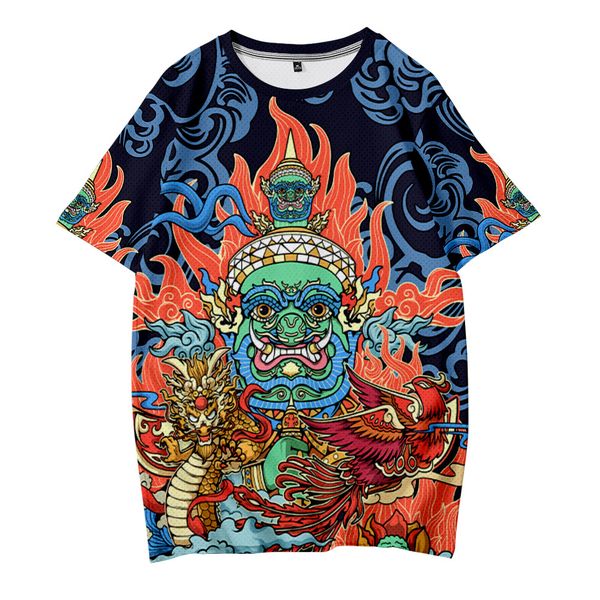 

statue print mens fashion t-shirt summer loose short sleeve t-shirt men's casual street style mesh sports t-shirt, White;black