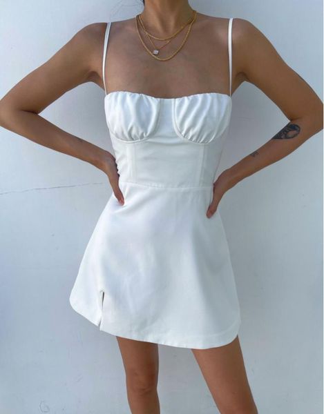 

casual dresses 2021 women summer dress white elegant slash neck mini shoulder spaghetti strap solid beach party boho robe, Black;gray