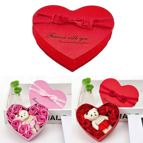 

1pc soap rose flowers with bears and heart-shaped gift box scented bath body petal roses flower bouquet valentine's day gifts party fav