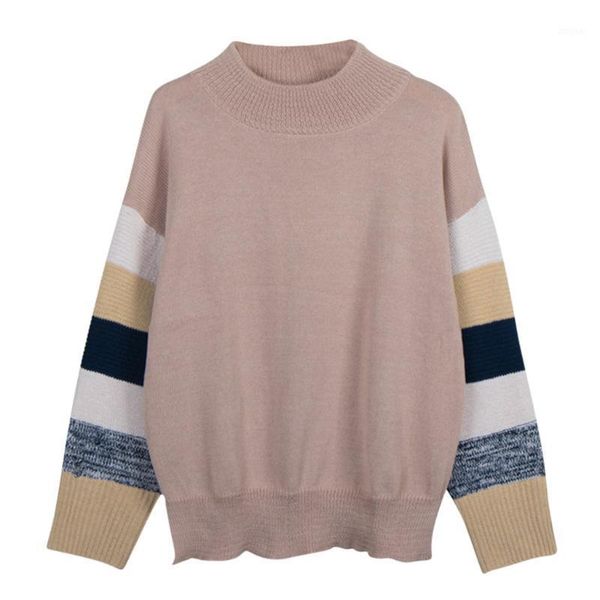 

women's casual sweater splicing long sleeve round neck knitted loose pullover jumper harajuku leisure#p2 sweaters, White;black