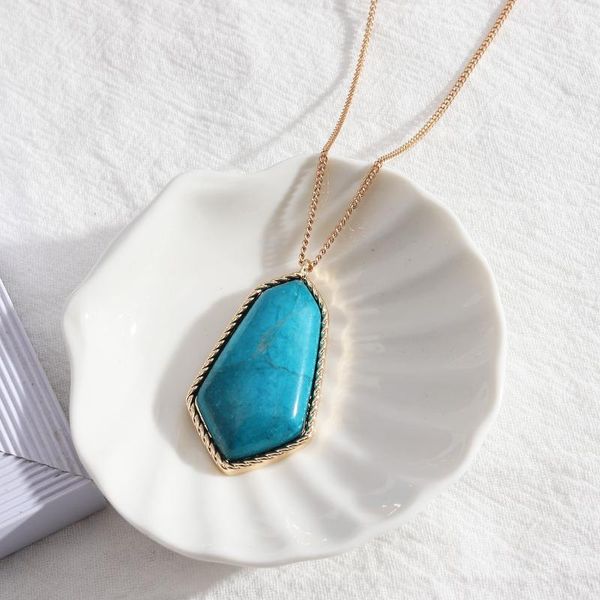 

pendant necklaces geometric blue kallaite stone gold color long chain necklace for women jewelry, Silver