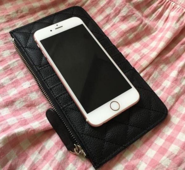 

caviar mobile phone bag zipper pocket wallet luxury vip gift leather credit card bag female designers name card holder zero purse, Brown;gray