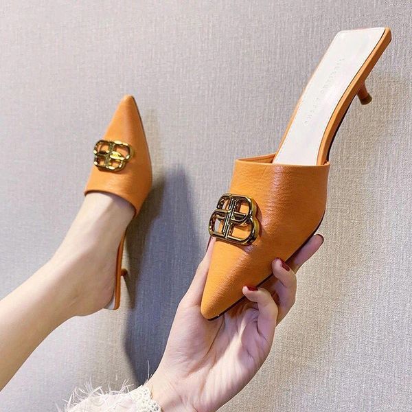 

sandals fashion summer yellow ivory women half slippers for women's wear 2021 shoes, Black