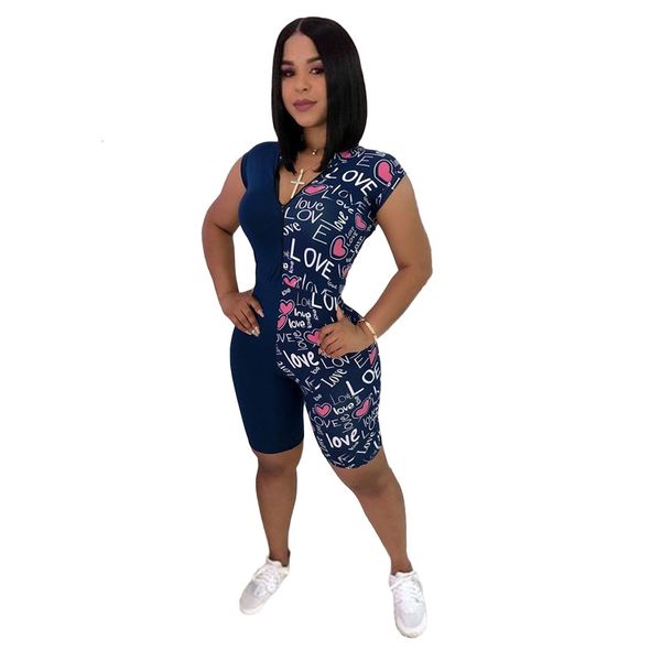 

letters printed zipper lady jumpsuits for sports home casual playsuits v neck cap sleeves stretchy ny shorts rompers summer, Black;white