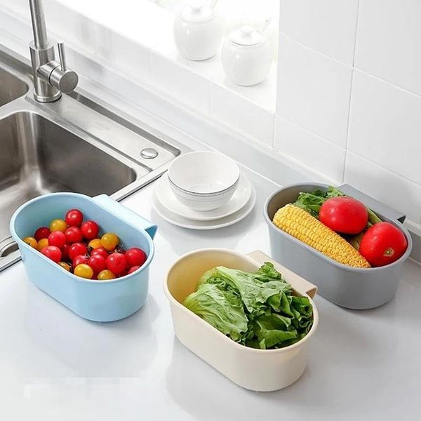

storage baskets 1pc multifunctional sink strainer fruit vegetable drainer basket kitchen waste filter sponge hanging rack