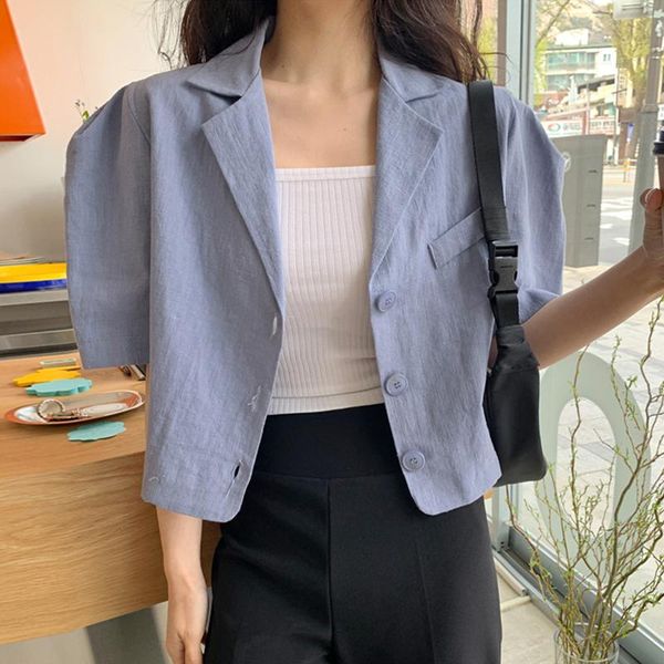 

women's jackets [ewq]2021 summer fashion temperament casual minimalism yellow lapel single-breasted loose short-sleeved jacket women 16, Black;brown