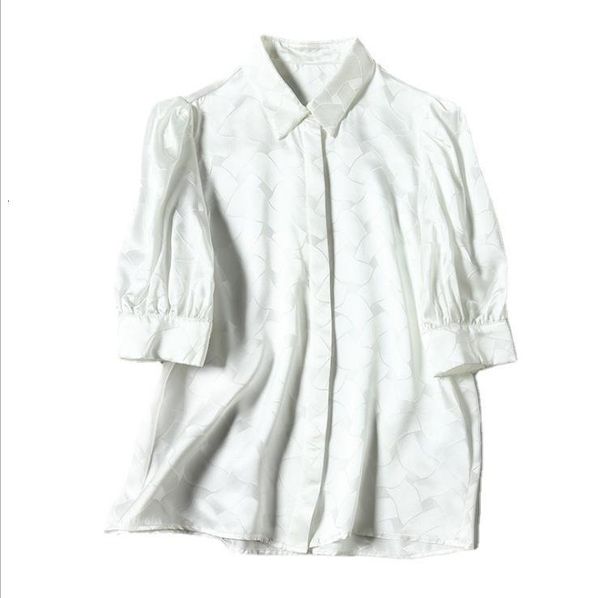 

women's blouses & shirts european and american women's wear for spring three-quarter sleeve lapels fashion dark pure color silk sh, White