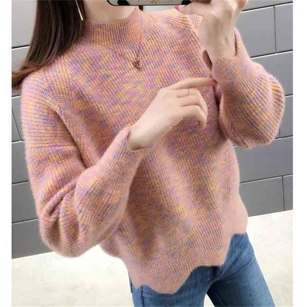 

autumn and winter women's pullover sweater lady korean loose lazy knitted bottoming shirt female full sleeve 210427, White;black
