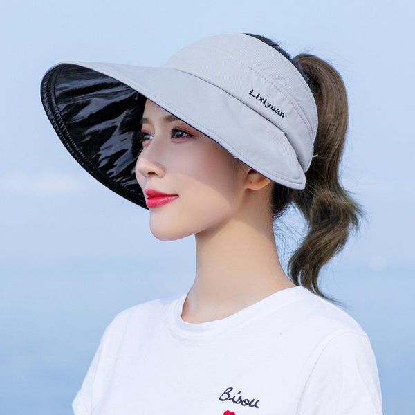 

wide brim hats fashion beach holiday sunscreen hat female spring and summer anti-ultraviolet hollow sun letter big, Blue;gray