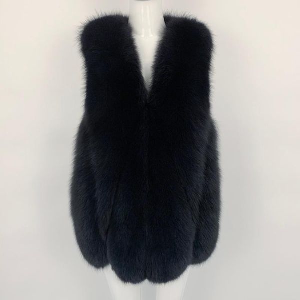 

women's fur & faux natural vest winter jacket real coat beige, Black