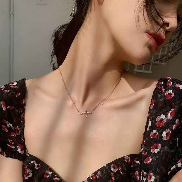 

real gold electroplating design ecg necklace women's 2021 new fashion indifference simple clavicle chain, Black