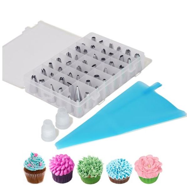 

cake tools 51pcs/set dessert decorators silicone icing piping cream pastry bag+48 stainless steel nozzle set diy decorating tips 23