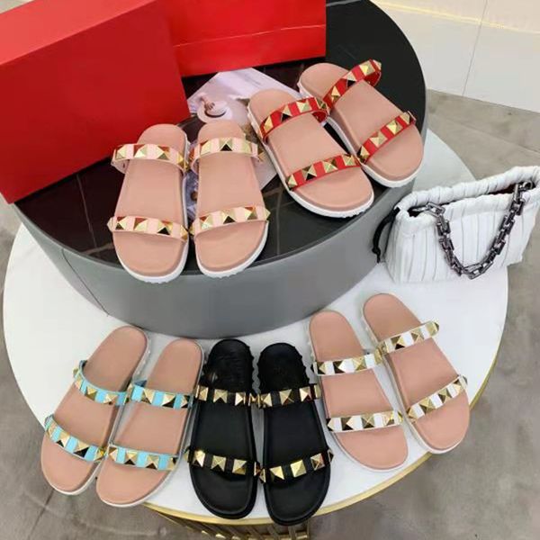 

80% off store online vallu 2021 summer new leather all-match fashion spiked nails thick bottom increase cool color matching casual flat sand, Black