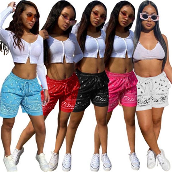 

womens cashew flowers pattern shorts fashion trend hip hop skateboard beach pant designer summer female drawstring casual loose short pants, White;black