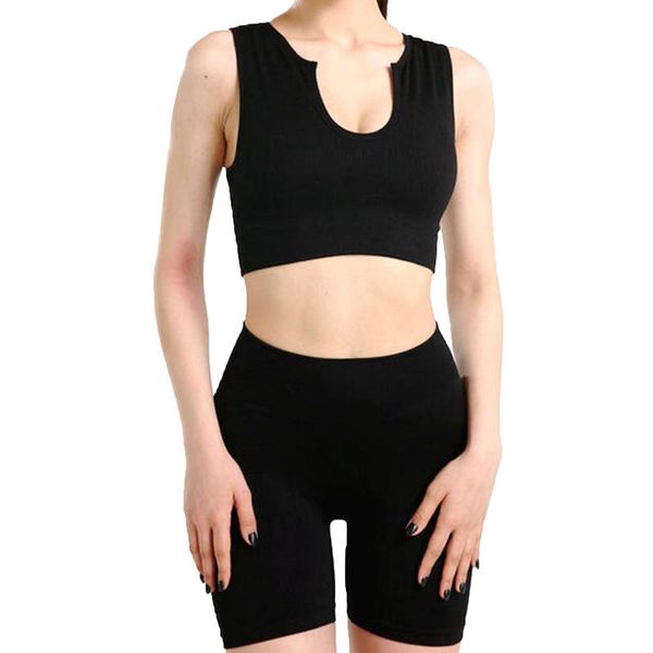 

yoga outfit 2pcs fitness clothes women workout set home gym sportswear u collar bra seamless high waist bottoming shorts crop tank