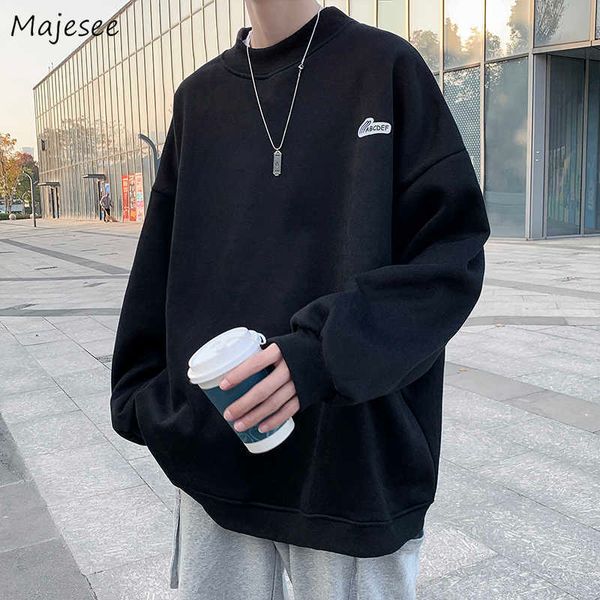 

men's hoodless sweatshirt, thick and warm winter coat, half neck high collar, suitable for everyone, simple, cotton, chic,, Black