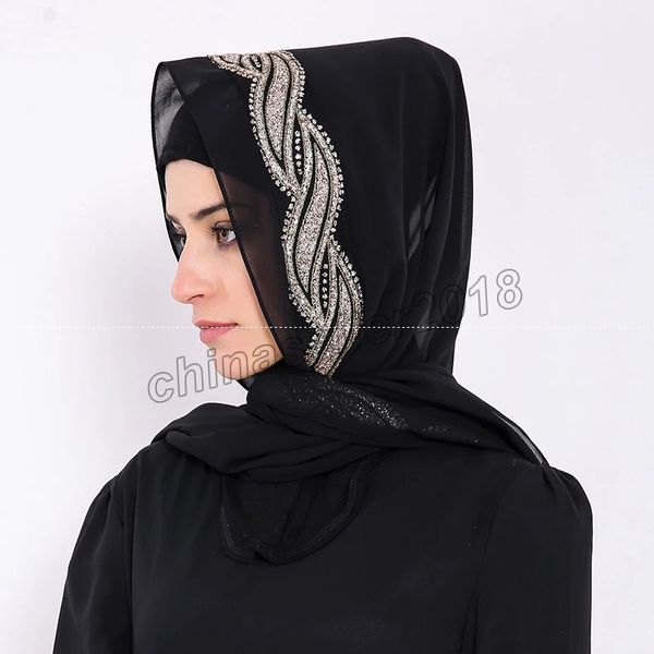 Мусульманская мода простые шифон Hijab шарф женщин бриллианты Femme Musulman Glitter Headscarf исламские шали Hijab Bandana 80 * 170см