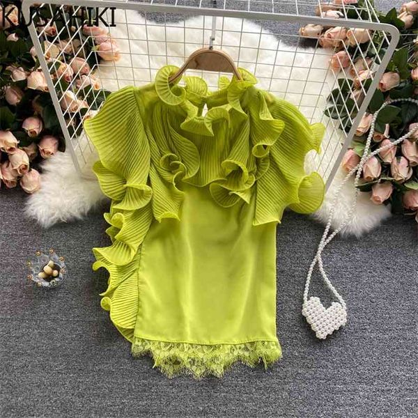 Chiffon Bluse Frauen Koreanische Plissee Rüschen Blusa Feminina Sommer Schmetterling Hülse Hemd Kausalen Tops 6J199 210603