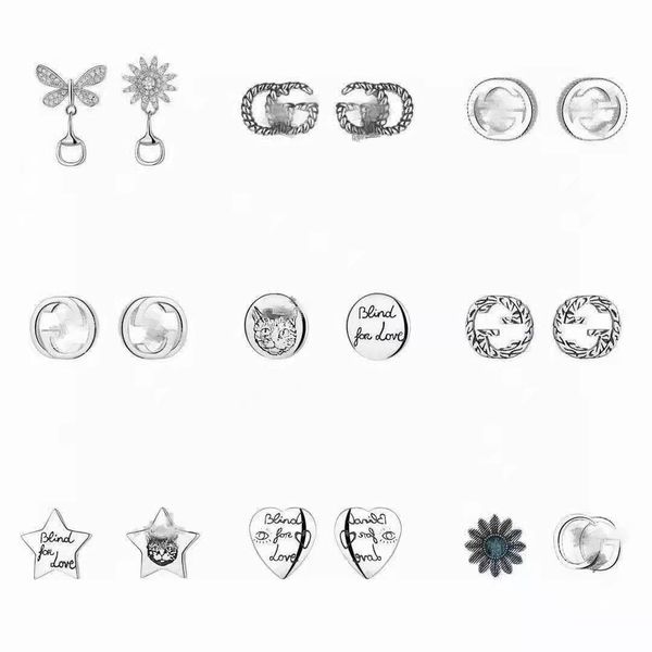 

designer jewelry ancient double letter interlocking old hemp flower little enamel simple trend men's and women's earrings, Silver