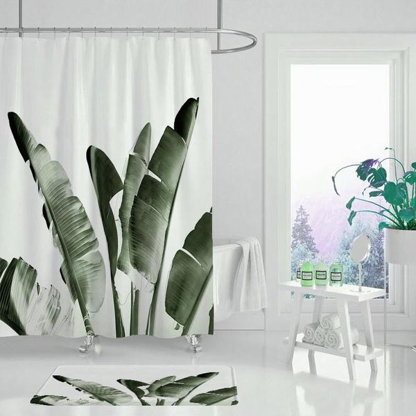 

shower curtains plant curtain black decoration set bathroom waterproof
