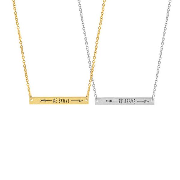 

fashion jewelry engraved inspirational quote arrow be brave bar necklace for women stainless steel pendant bridesmaid gifts necklaces, Silver