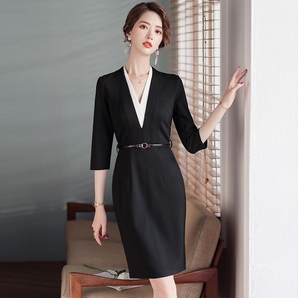 

casual dresses high-end business dress goddess style ol fashion commuter front desk frock sales department beautician work clothes, Black;gray
