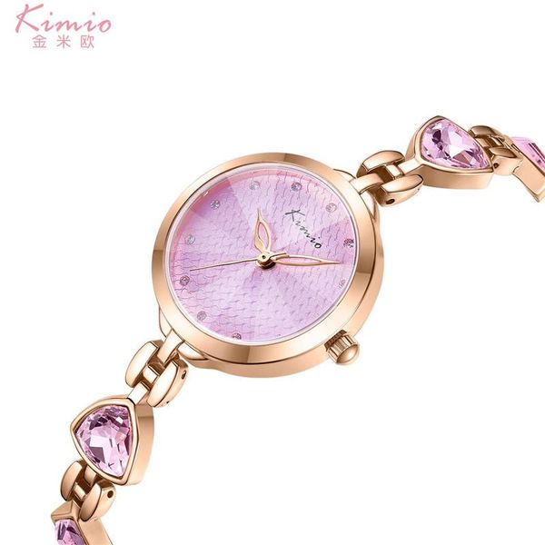 

wristwatches kimio thin clock fashion simple quartz diamond wrist watch alloy rose gold bracelet women dress ladies, Slivery;brown