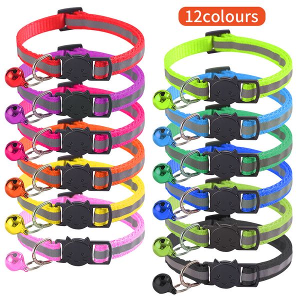 

pet reflective strip collar buckle breakaway dog with bell cat collars leads