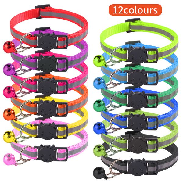 

Pet Reflective Strip Collar Buckle Breakaway Dog with Bell Cat Collars Leads