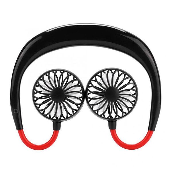 

portable usb fan rechargeable neckband lazy neck dual cooling mini sport 360 degree rotating hanging