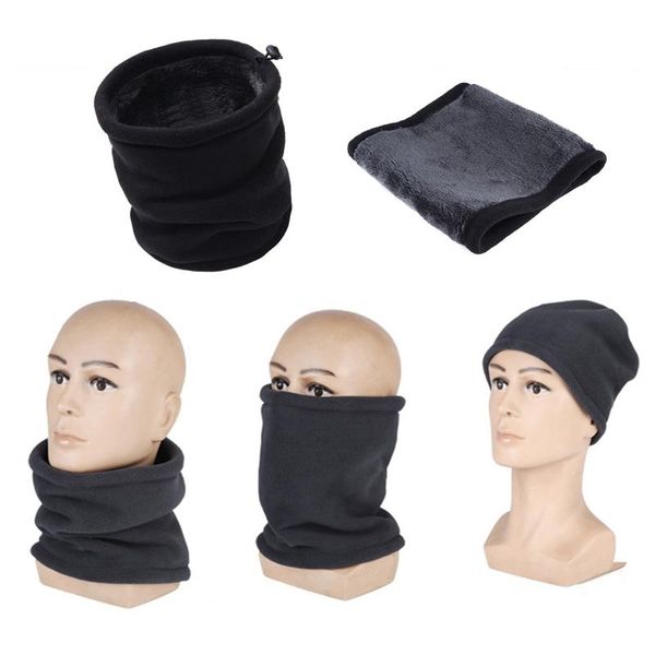 

outdoor women men warm winter ski polar fleece snood neck warmer thermal scarf cycling caps & masks, Black