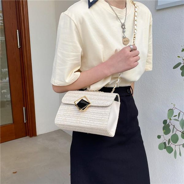 

evening bags summer fashion women's small beach bag ladies straw wooven shoulder crossbody simple female square purses and handbags sac