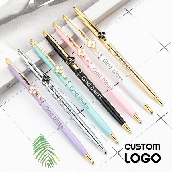 

customized logo fashion metal ballpoint pens school office el advertising ball gel pen promotional gift custom souvenirs, Blue;orange