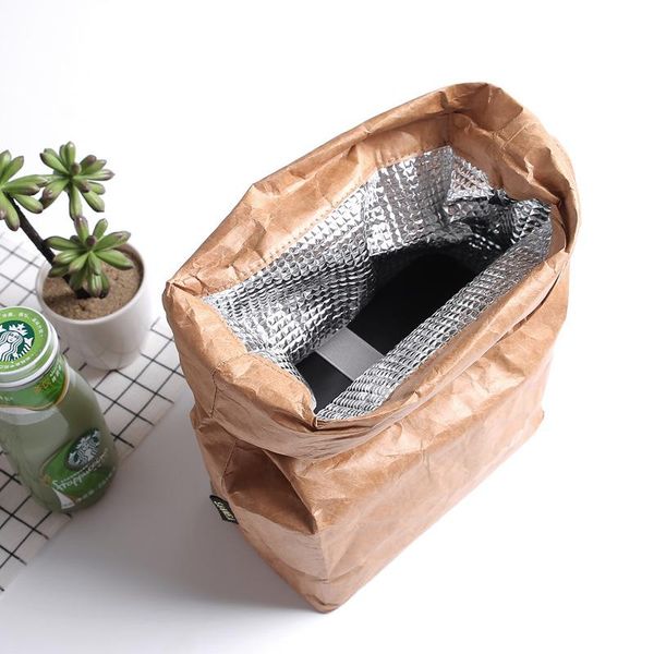 

bag organizer 6l brown paper lunch reusable sack kraft durable insulated thermal snack travel picnic container, Blue;pink