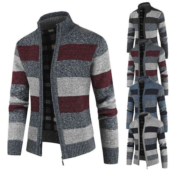 

2021 new men's autumn winter warm cashmere zipper cardigan sweaters casual knitwear sweatercoat male clothe, Black;white