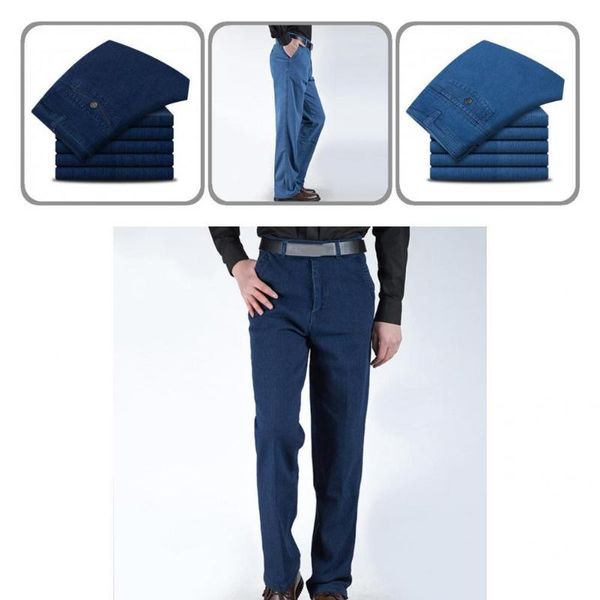 

men's jeans classic simple straight zipper pencil stretch solid color for daily wear, Blue